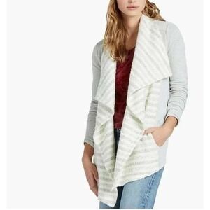 Lucky‎ Brand Grey Striped Knit Open Front Cardigan Sweater XS Waterfall